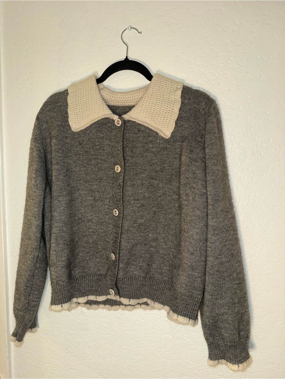 Cider Gray Cardigan with Cream Collar